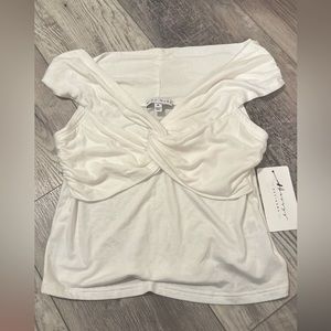 Soft, White off the shoulder top with knotted front